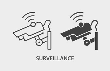 Video surveillance vector icon. Black illustration isolated on white background for graphic and web design.
