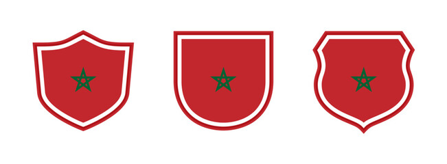 shields icon set with morocco flag isolated on white background. vector illustration - obrazy, fototapety, plakaty