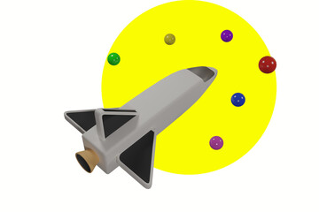 3d cartoon style spacecraft rocket icon. Startup, space, business concept 3D rendering