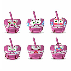 Pink sugar candy cartoon character with sad expression
