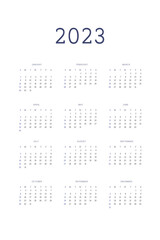 2023 calendar personal planner diary template in classic strict style. Monthly calendar individual schedule minimalism restrained design for business notebook. Week starts on sunday