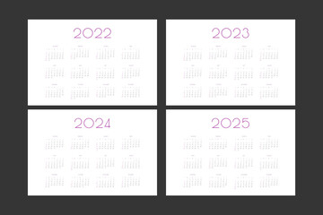 2022 2023 2024 2025 calendar individual schedule template in minimalist trendy style. Week starts on sunday