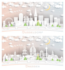 Dresden and Dusseldorf Germany City Skyline Set.