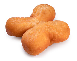 Youtiao Chinese Donut Stick isolated on white background, Golden brown deep fried breadsticks on White Background With clipping path.