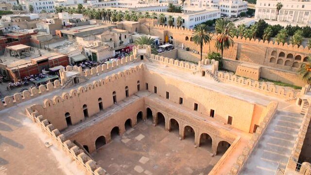 Historical Ribat Fortress Revelead Cityscape Of Sousse In Tunisia. Tilt-up