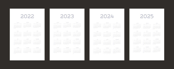 2022 2023 2024 2025 calendar individual schedule template in minimalist trendy style. Week starts on sunday