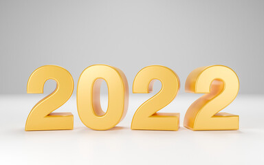 3D rendering Happy New Year 2022  isolated on white background, Golden 3D numbers font character of high detail. 