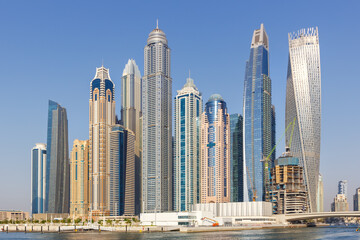 Obraz na płótnie Canvas Dubai Marina and Harbour skyline architecture wealth luxury travel in United Arab Emirates