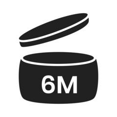 6m period after open pao icon sign flat style design vector illustration isolated on white background. Six month pao expiration period for cosmetic packaging line art symbol.