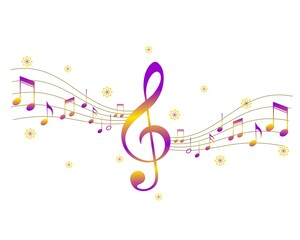 Musical notes illustration with flower decoration
