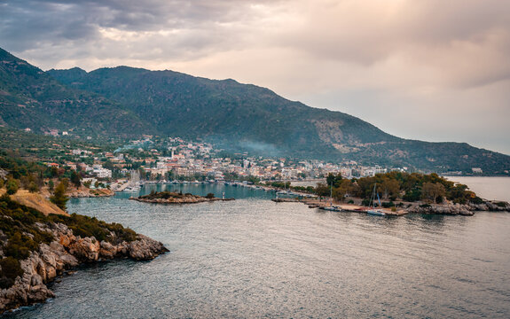 View of Methana, Peloponnese, Greece. Methana is situated on a volcanic peninsula, and it's a very popular destination for summer holidays