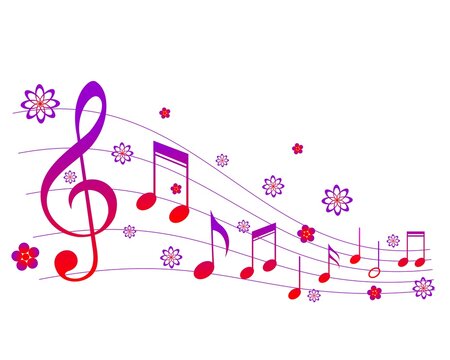 Musical notes illustration with red flower decoration