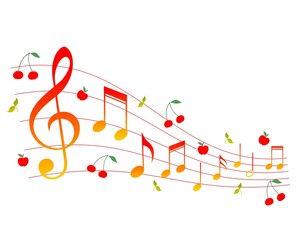 Musical notes illustration with cherry and apple decoration