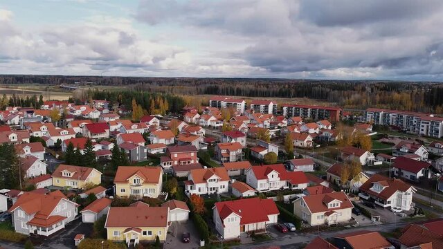 Finnish houses building aerial video on a spring day Kerava Finland