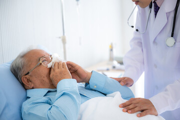 old senior patient man visit doctor at hospital to medical health care check, health insurance