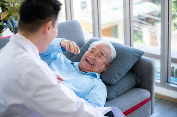Fototapeta premium old senior patient man visit doctor at hospital to medical health care check, health insurance
