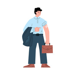 Vaccinated against coronavirus businessman, flat vector illustration isolated.