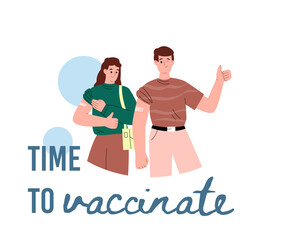 Vaccinate time banner with people after Covid-19 vaccine, vector illustration.