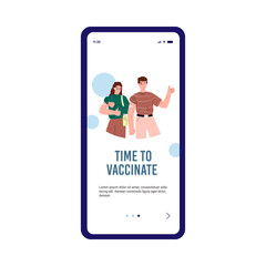 Onboarding page for Covid Coronavirus vaccination, flat vector illustration.