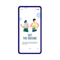 Coronavirus vaccination website onboarding screen, flat vector illustration.