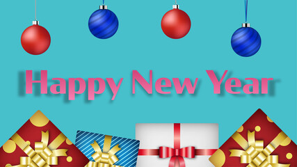 Happy new year text with blue background.Design template Celebration typography poster, banner or greeting card for Merry Christmas and happy new year. Vector Illustration