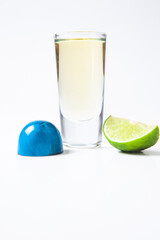 Mexican colorful chocolate candy bonbons made with tequila on white background