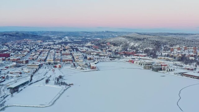 Winter view over Sundsvall City 4k.