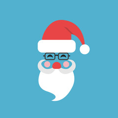 Santa Claus cap, beard, moustache, nose. New Year, Christmas, holiday and celebration concept. Greeting card or poster template. Flat design. Vector illustration. EPS 8, no gradients, no transparency