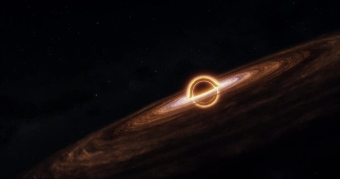 Black hole with lensing effect and accretion disk. Stars background.
