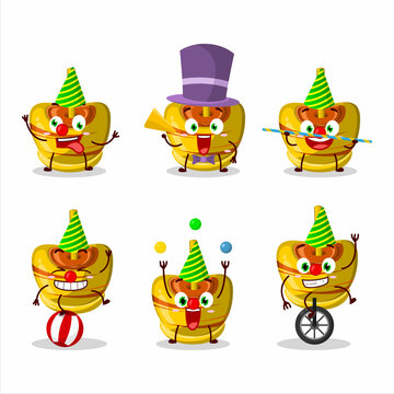 Cartoon character of yellow sugar candy with various circus shows