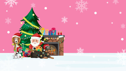 Christmas banner template with Santa and animal friends