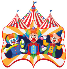 Obraz na płótnie Canvas Circus banner with three clowns performer