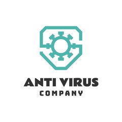 Obraz premium Anti Virus logo design. Combination of Virus or Bacteria with Security Shield logo design concept