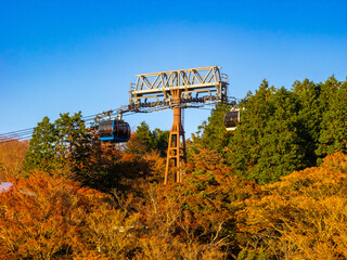 Gondra lifts running over autumn leaves (Togendai, Hakone, Kanagawa, Japan)