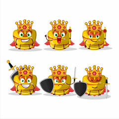 A Charismatic King yellow sugar candy cartoon character wearing a gold crown