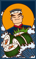 Hand drawn cartoon Japanese cuisine illustration poster design

