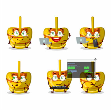 Yellow sugar candy Programmer cute cartoon character with