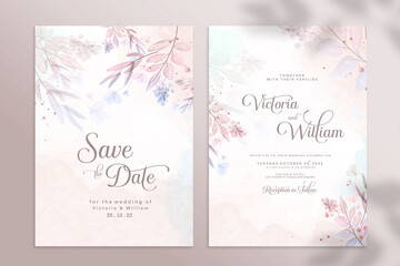 Double Sided Wedding Invitation Template with Watercolor Flower