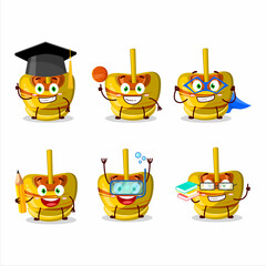 School student of yellow sugar candy cartoon character with various expressions