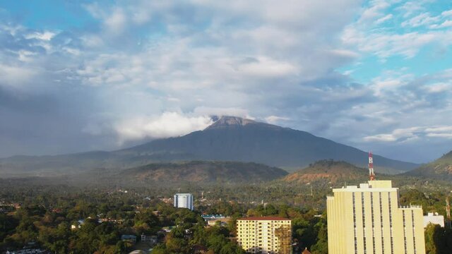 Aerial view of the mount meru in Arusha city, Tanzania