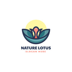 Vector Logo Illustration Nature Lotus Simple Mascot Style.