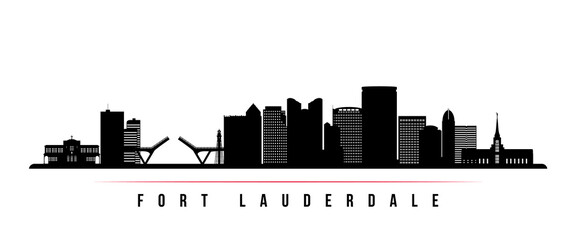 Fort lauderdale skyline horizontal banner. Black and white silhouette of Fort lauderdale, Florida. Vector template for your design. - obrazy, fototapety, plakaty