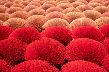 Bamboo sticks being dried outdoor to be made into incense sticks in Quang Phu Cau Village, the outskirts of Hanoi, Vietnam