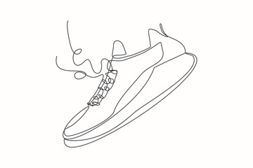 Continuous line drawing of casual sneakers shoes. Single one line art of sport shoes. Vector illustration