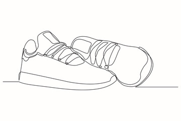 Continuous line drawing of casual sneakers shoes. Single one line art of sport shoes. Vector illustration