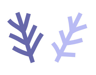 Vector flat simplified Christmas illustration with abstract purple (very peri) spruce branch of Xmas tree. Concept with isolated hand drawn shapes on white background