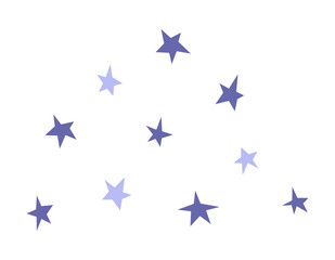 Vector flat simplified illustration set with abstract purple (very peri) five-pointed stars. Concept with collection isolated hand drawn elements in different shapes on white background