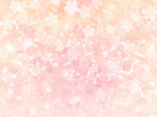 桜の花と音符の模様が描かれた背景イラスト