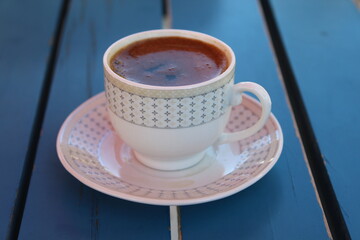 Turkish coffee and a blue table