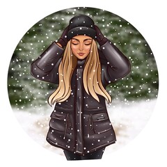 blonde girl in winter on a beautiful background